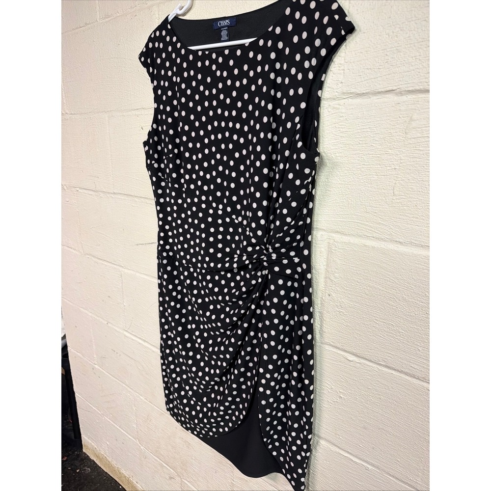 Chaps Womens Black White Polka Dot Faux Wrap Knot Front Sheath Dress XL